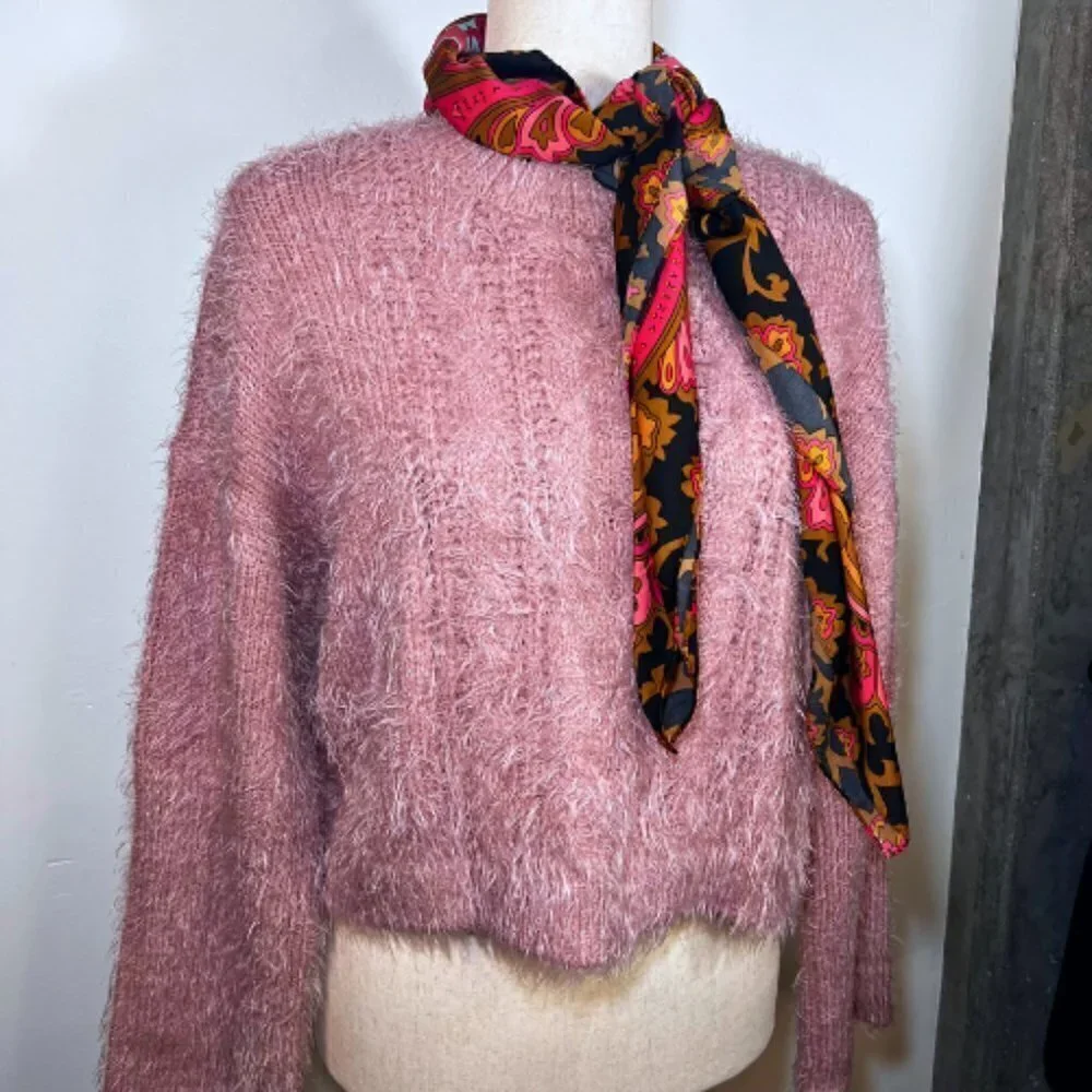 BB DAKOTA Feelin' Lashy Eyelash Cable Knit Sweater Rose Quartz Size XS